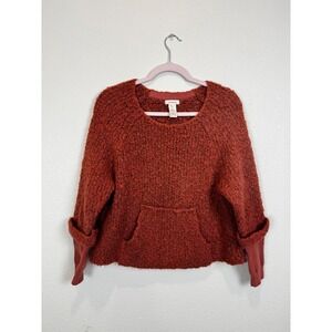 Sundance Sweater Womens S Rust Boucle Wool Blend Kangaroo Pocket Pullover Boho